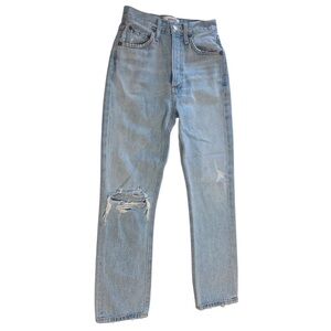 Agolde Riley High Rise Straight Cropped Distressed Organic Cotton Jeans Size 22
